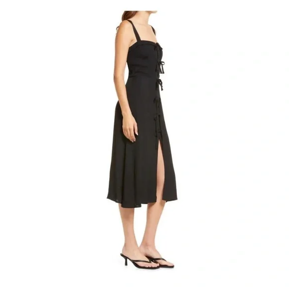 Reformation Black Eddie Tank Straps Midi Crepe Bows Dress Women's Size 10 - Picture 5 of 5